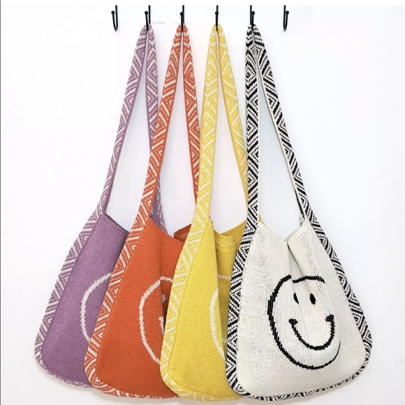 NEW! Bohemian Aztec Strap Smile Face Woven Bag - Picture 4 of 5